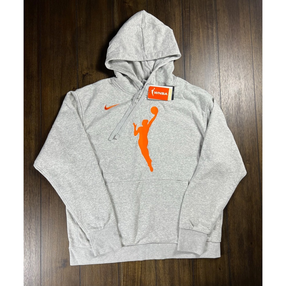 Nike WNBA Logo Hoodie Mens XL Grey Orange Pullover Loose Fit DR9596-050 NEW